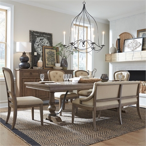 Pemberly Row 6 Piece Trestle Table Dining Room Set with Chairs in Brown Wood