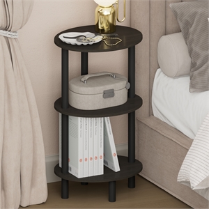 Pemberly Row 3-Tier Toolless Oval Nightstand Side Table in Espresso