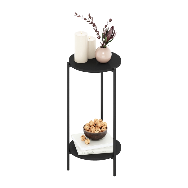 Pemberly Row 2-Tier Round Plant Stand Metal Flower Pot Stand in Americano