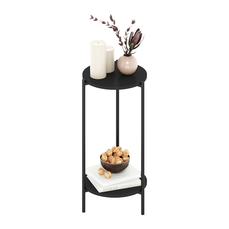 Pemberly Row 2-Tier Round Plant Stand Metal Flower Pot Stand in Americano