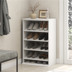 Pemberly Row 4-Tier Stackable Shoe Rack with Adjustable Angled Shelves in White