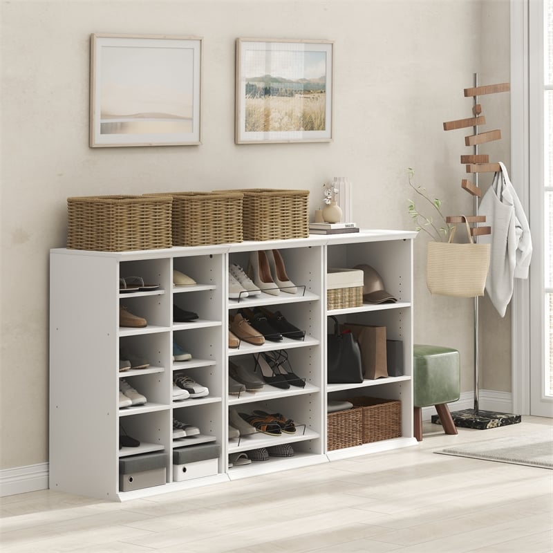 Pemberly Row 4-Tier Stackable Shoe Rack with Adjustable Angled Shelves in White