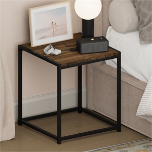 Pemberly Row Metal Frame Nightstand Toolless Side Table in Columbia Walnut