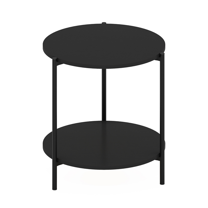 Pemberly Row 2-Tier Wide Round Nightstand Metal Legs End Table in Americano