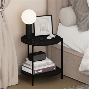 Pemberly Row 2-Tier Wide Round Nightstand Metal Legs End Table in Americano