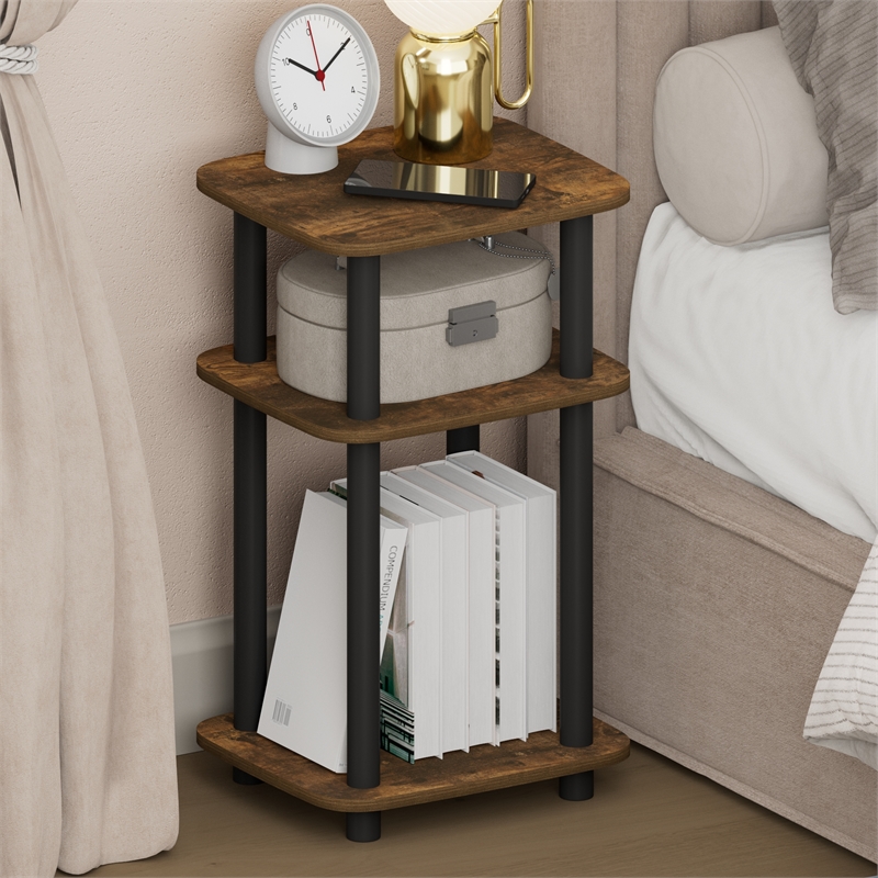 Pemberly Row 3-Tier Turn-N-Tube Nightstand Round Curve Corner in Amber Pine