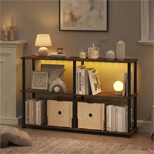 Pemberly Row 3-Tier 47.4 Wide LED Lights Toolless Corner Shelf in Amber Pine