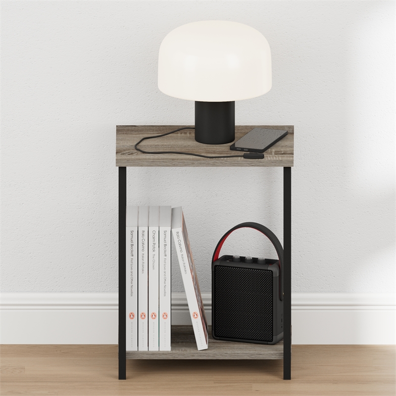 Pemberly Row 2-Tier Metal Frame Open Nightstand End Table in French Oak
