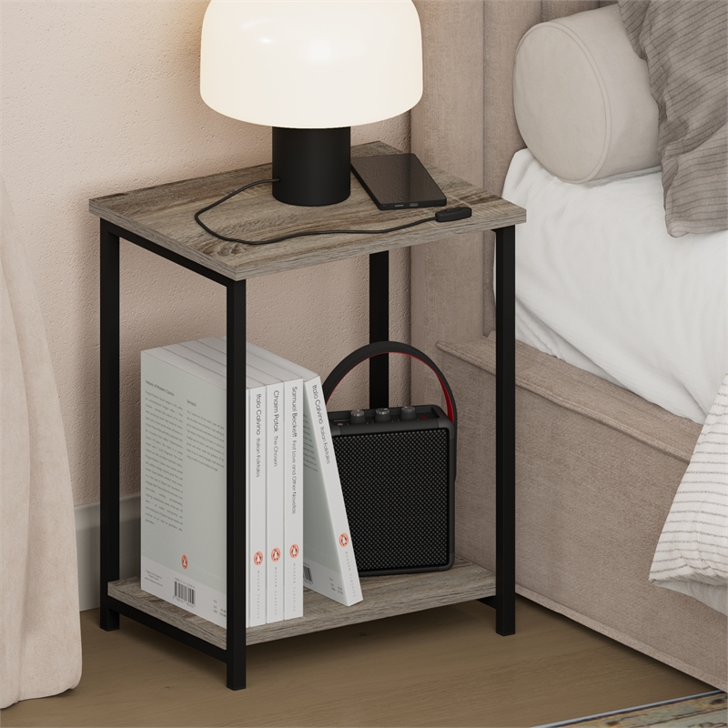 Pemberly Row 2-Tier Metal Frame Open Nightstand End Table in French Oak