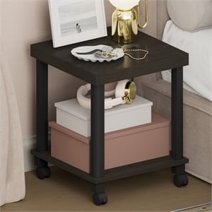 Pemberly Row 2-Tier Thick Tabletop Nightstand with Wheels Toolless in Espresso