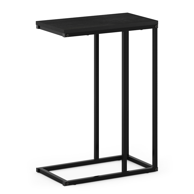 Pemberly Row C-shape Metal Frame Nightstand Side Table in Americano
