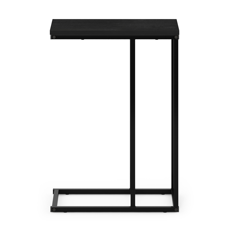 Pemberly Row C-shape Metal Frame Nightstand Side Table in Americano