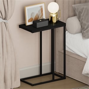 Pemberly Row C-shape Metal Frame Nightstand Side Table in Americano