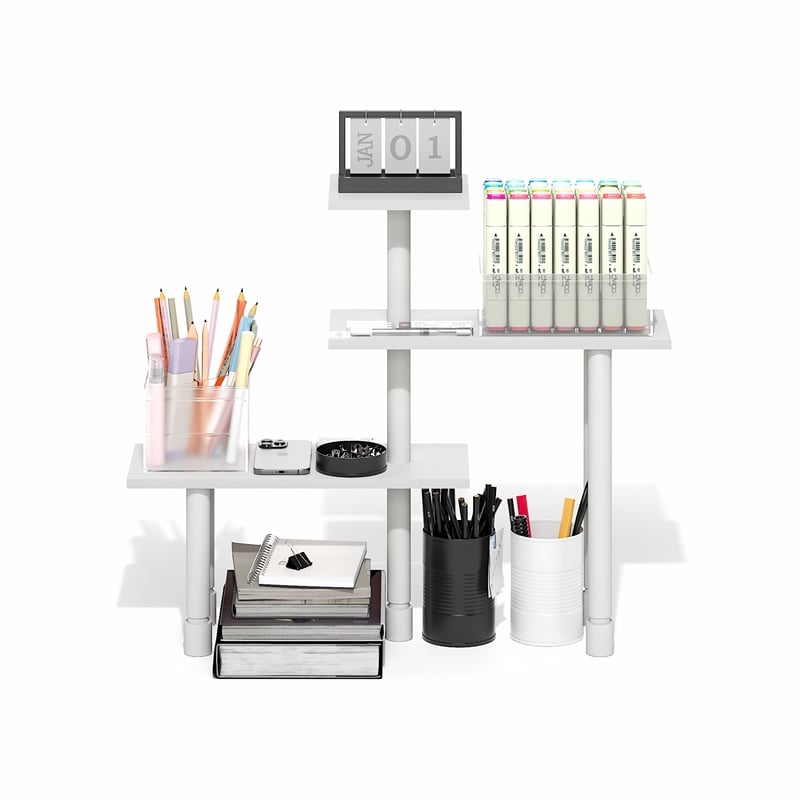 Pemberly Row 3-Tier Adjustable Desktop Organizer Toolless in White