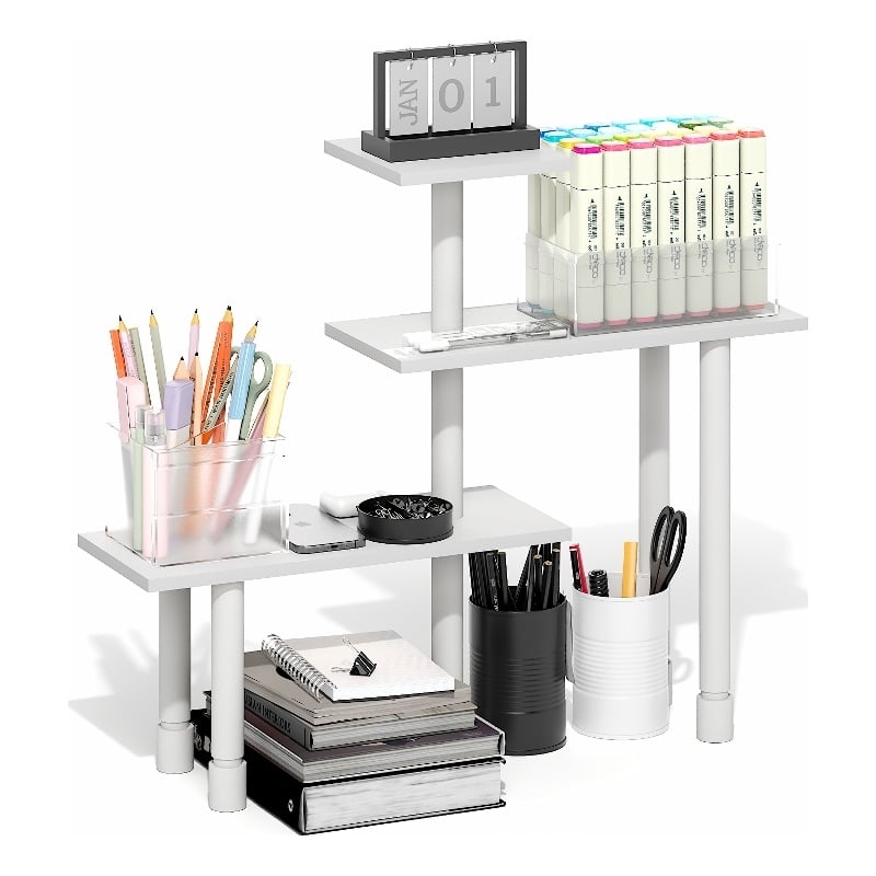 Pemberly Row 3-Tier Adjustable Desktop Organizer Toolless in White