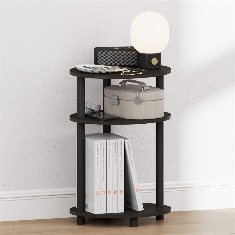 Pemberly Row 3-Tier Oval Toolless Narrow Nightstand Side Table in Espresso