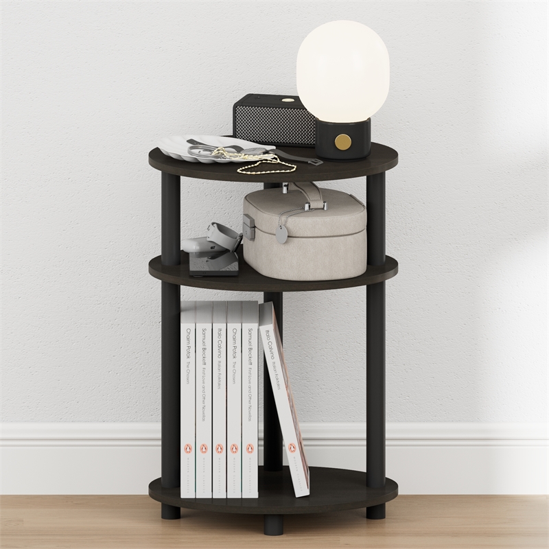 Pemberly Row 3-Tier Oval Toolless Narrow Nightstand Side Table in Espresso