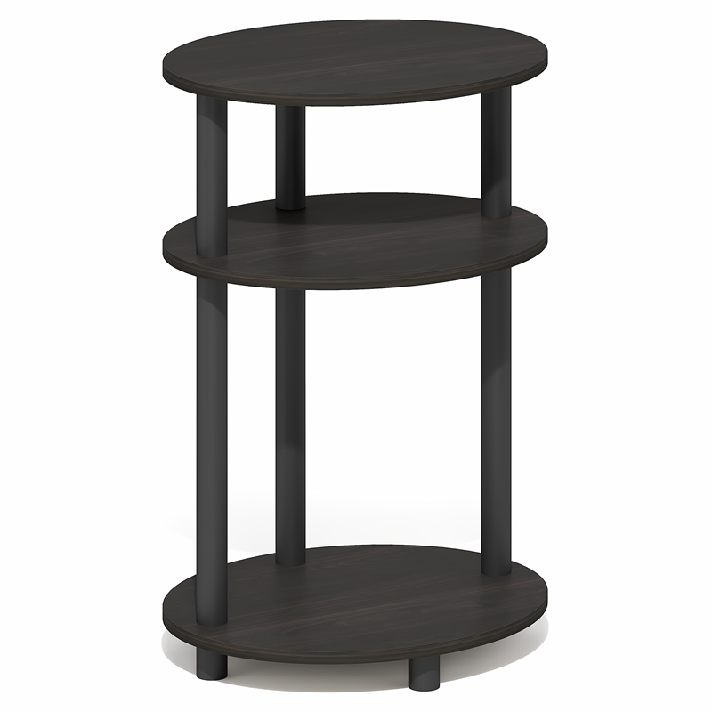 Pemberly Row 3-Tier Oval Toolless Narrow Nightstand Side Table in Espresso