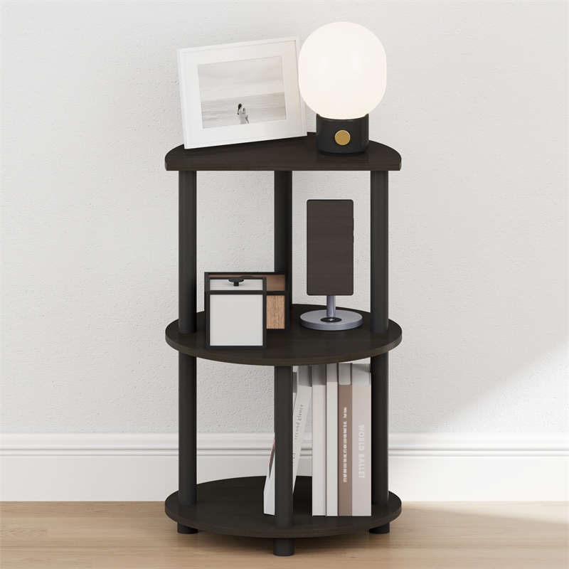 Pemberly Row 3-Tier Half Round Table Top Nightstand End Table in Espresso