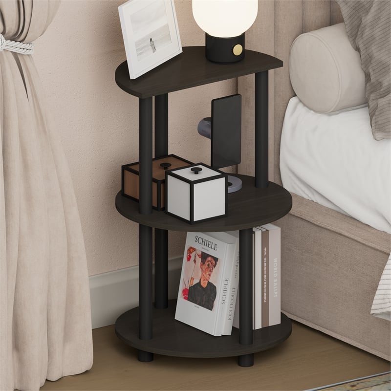 Pemberly Row 3-Tier Half Round Table Top Nightstand End Table in Espresso