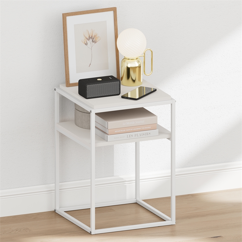 Pemberly Row 2-Tier Stackable Metal Frame Open Nightstand in Solid White