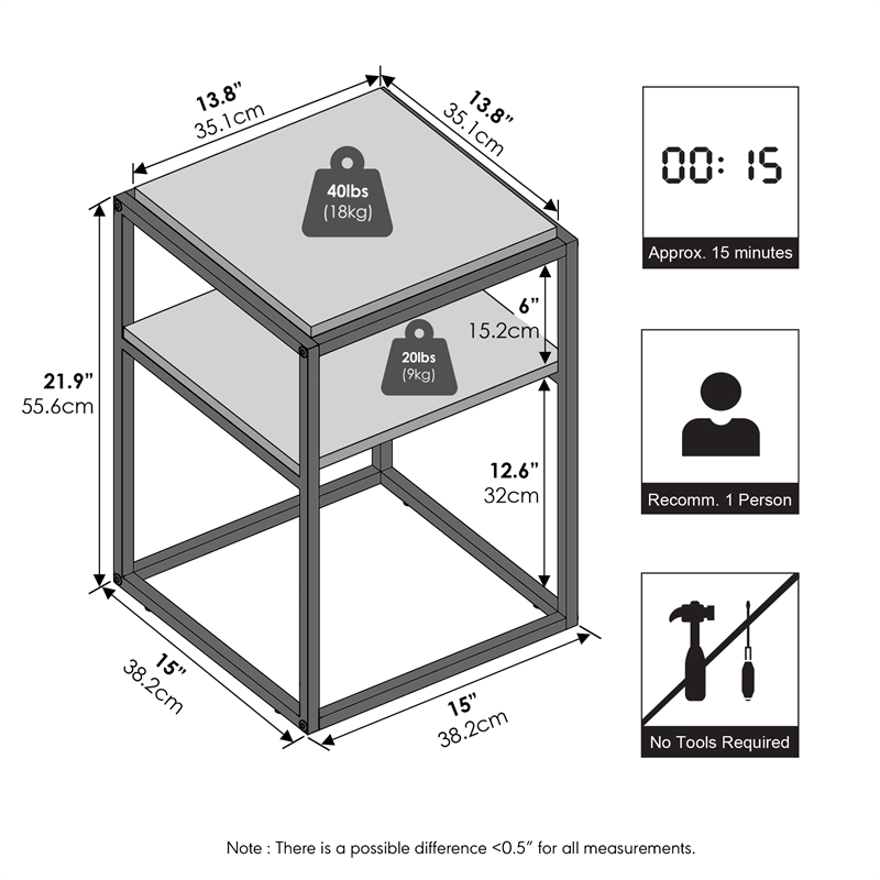 Pemberly Row 2-Tier Stackable Metal Frame Open Nightstand in Solid White