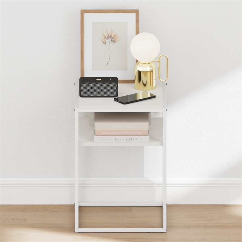 Pemberly Row 2-Tier Stackable Metal Frame Open Nightstand in Solid White