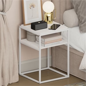 Pemberly Row 2-Tier Stackable Metal Frame Open Nightstand in Solid White