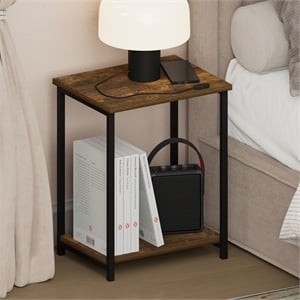 Pemberly Row 2-Tier Metal Frame Open Nightstand End Table in Amber Pine