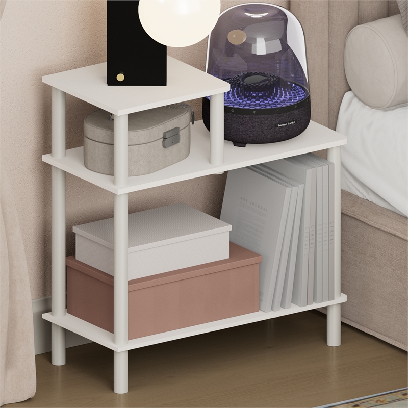 Pemberly Row 3-Tier Open Nightstand Toolless Side Table in White