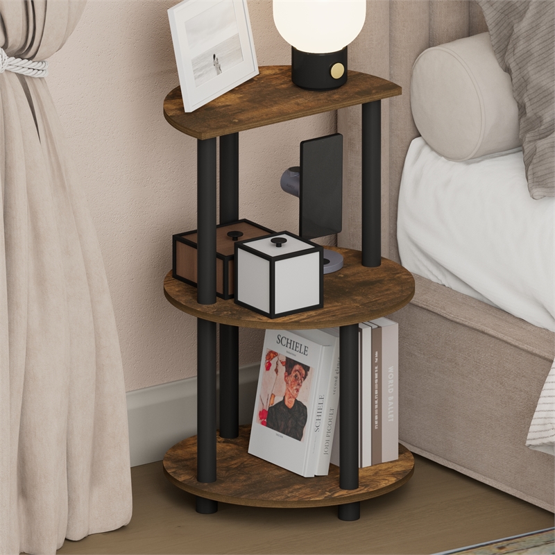Pemberly Row 3-Tier Half Round Table Top Nightstand End Table in Amber Pine