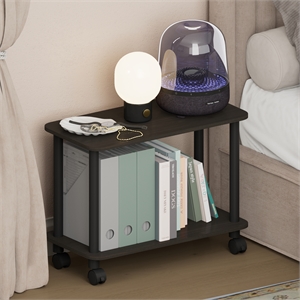 Pemberly Row 2-Tier Toolless Nightstand with Wheels Round Corner in Espresso