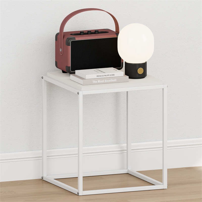 Pemberly Row 1-Tier Stackable Metal Frame Nightstand End Table in Solid White