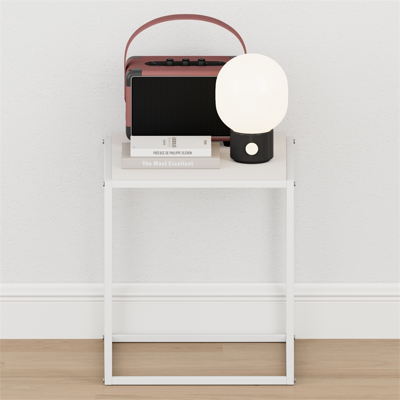 Pemberly Row 1-Tier Stackable Metal Frame Nightstand End Table in Solid White