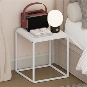 Pemberly Row 1-Tier Stackable Metal Frame Nightstand End Table in Solid White