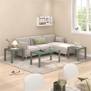 Pemberly Row Coffee and Side Tables Set 1.8 Inch Thick Tabletop in Sage Green