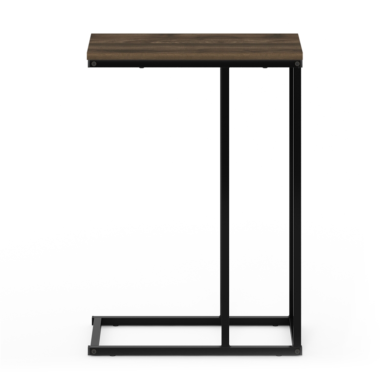 Pemberly Row C-shape Metal Frame Nightstand Side Table in Columbia Walnut