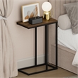 Pemberly Row C-shape Metal Frame Nightstand Side Table in Columbia Walnut