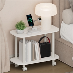 Pemberly Row 2-Tier Oval Nightstand with Wheels Round Corner in White