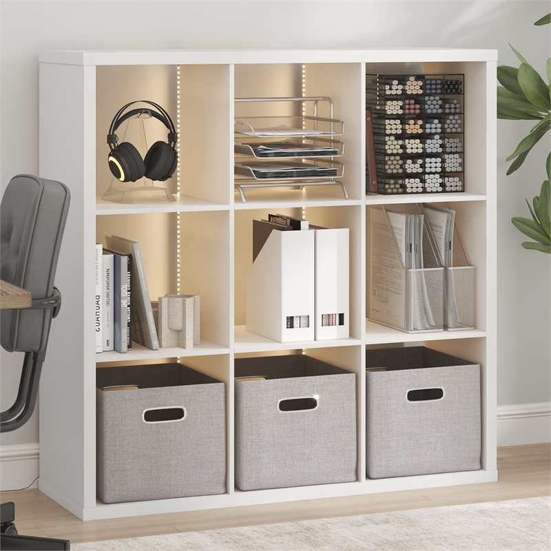 Pemberly Row LED Lights 9-Cube Reversible Extra Thick Frame Bookcase in White