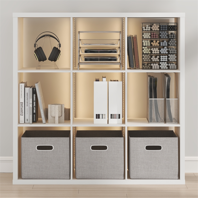 Pemberly Row LED Lights 9-Cube Reversible Extra Thick Frame Bookcase in White