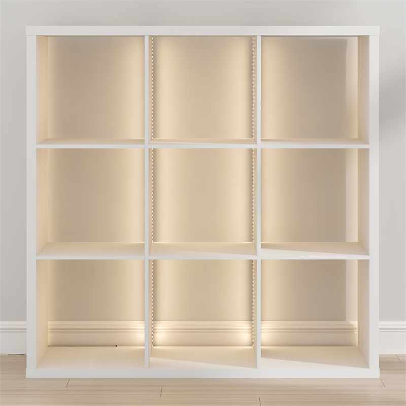 Pemberly Row LED Lights 9-Cube Reversible Extra Thick Frame Bookcase in White