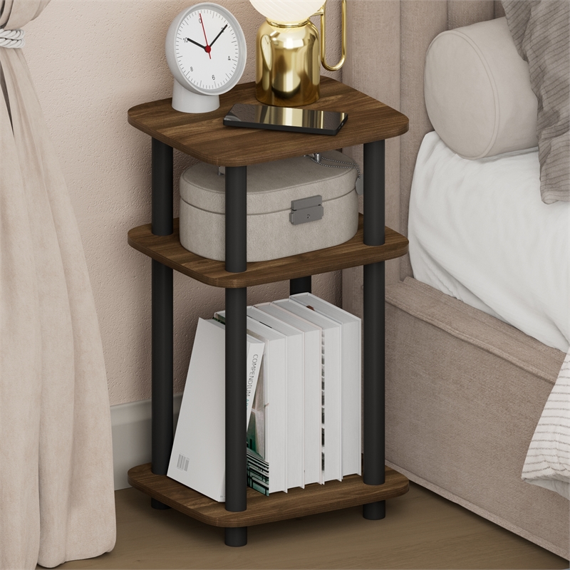 Pemberly Row 3-Tier Turn-N-Tube Nightstand Round Curve Corner in Columbia Walnut