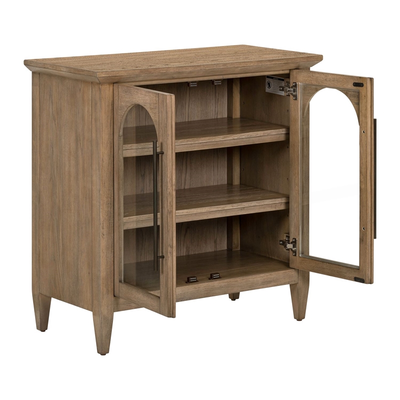 Pemberly Row 2 Door Accent Cabinet with Glass Doors and Archway in Brown