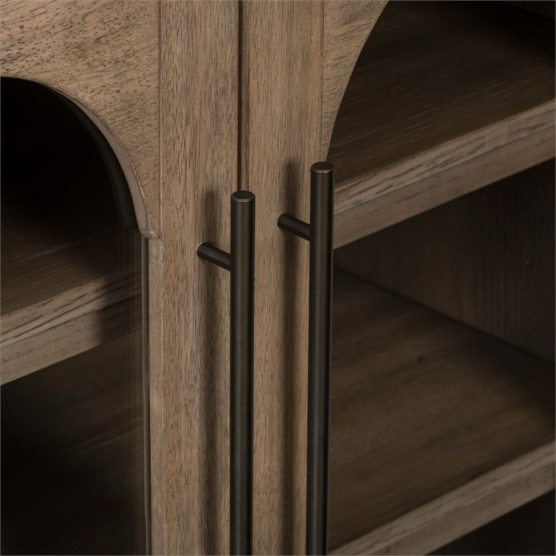 Pemberly Row 2 Door Accent Cabinet with Glass Doors and Archway in Brown