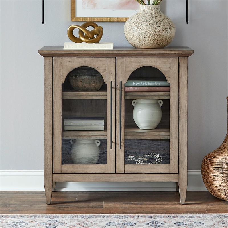 Pemberly Row 2 Door Accent Cabinet with Glass Doors and Archway in Brown