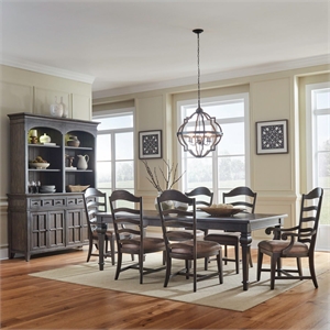 Pemberly Row 7 Piece Rectangular Dining Set with Arm and Side Chairs in Brown
