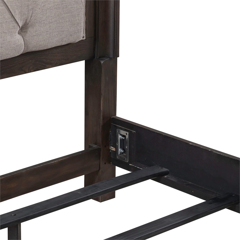 Pemberly Row California King Upholstered Panel Bed with Arched Crown in Brown