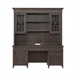 Pemberly Row Credenza and Hutch Home Office Desk Set with Lighting in Brown