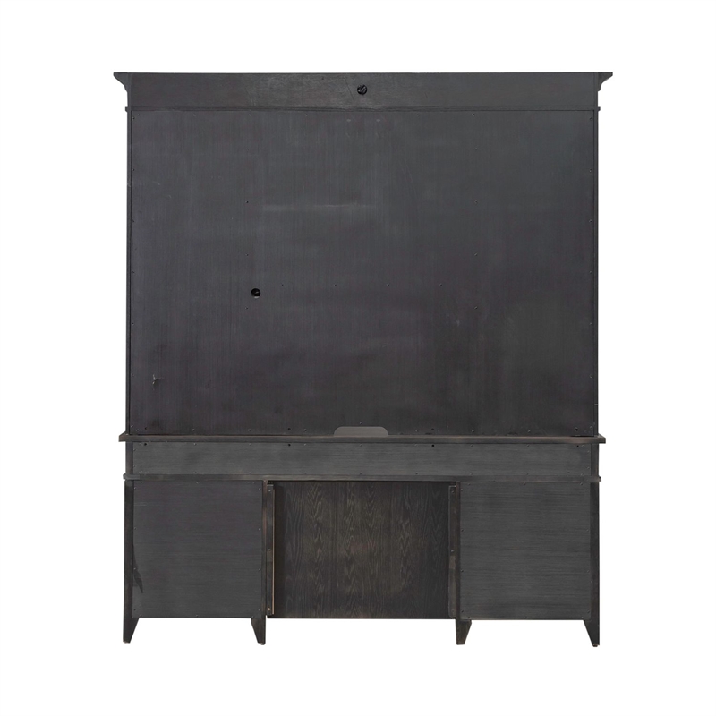 Pemberly Row Credenza and Hutch Home Office Desk Set with Lighting in Brown